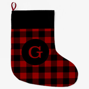 Buffalo Plaid Monogram Large Christmas Stocking