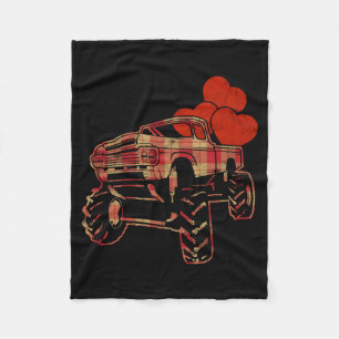 Buffalo Plaid Monster Truck With Hearts Gift Fleece Blanket
