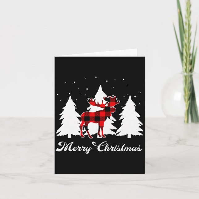 Buffalo Plaid Moose Family Christmas Pajama Outfit Card (Front)