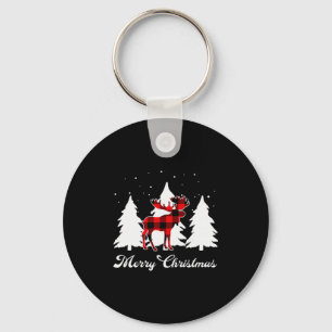 Buffalo Plaid Moose Family Christmas Pajama Outfit Key Ring