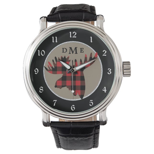 Buffalo Plaid Moose Head Monogram Watch (Front)
