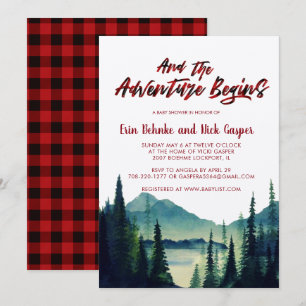 Buffalo Plaid Mountain Baby Shower Invitation