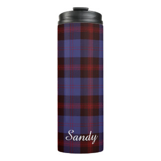Buffalo plaid navy blue red monogram name thermal tumbler
