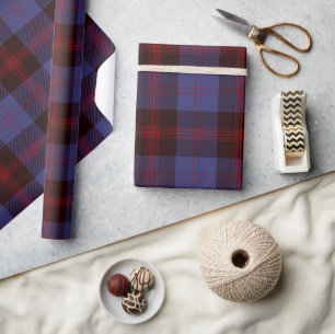 Buffalo plaid navy blue red wrapping paper