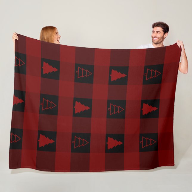 Buffalo Plaid Ornament  ChristmasTrees Fleece Blanket (In Situ)