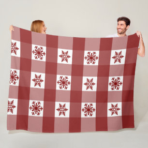 Buffalo Plaid Ornament Snowflakes Fleece Blanket