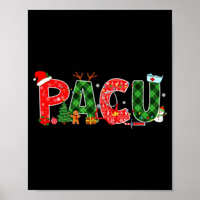 Buffalo Plaid Pacu Nurse Christmas Tree Santa Xmas Poster (Front)