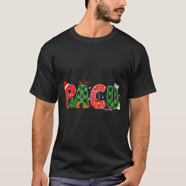 Buffalo Plaid Pacu Nurse Christmas Tree Santa Xmas T-Shirt (Front)