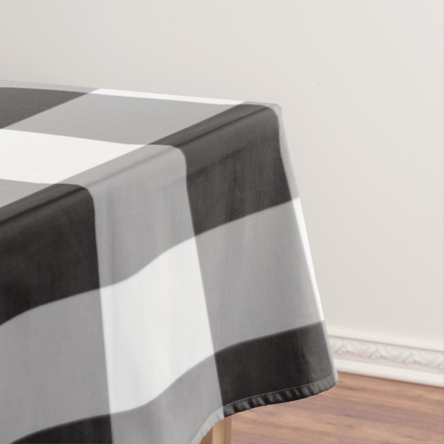 Buffalo Plaid Pattern Black and White Farmhouse  Tablecloth (In Situ)