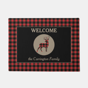 Buffalo Plaid Pattern Buck Deer Welcome Doormat