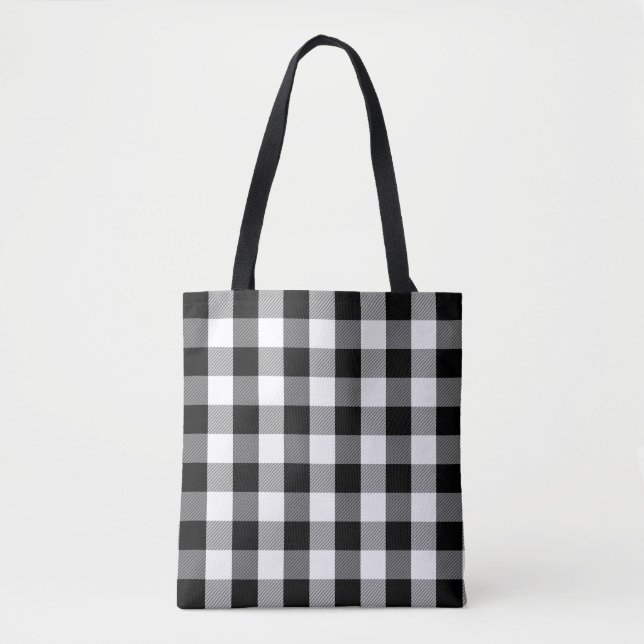 Buffalo Plaid Pattern Modern Black and White Tote Bag (Front)