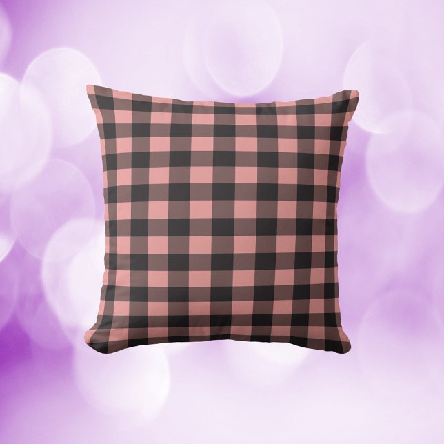 Buffalo Plaid Pattern Pink and Black Cushion (A pretty throw pillow with a pink and black buffalo plaid pattern)