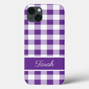 Buffalo Plaid Pattern Purple White Personalise iPhone 13 Case