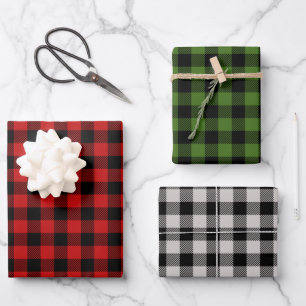 Buffalo Plaid Pattern Set Holiday Christmas Wrapping Paper Sheet