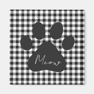 Buffalo Plaid Paw Print Black White Meow Classic Magnet