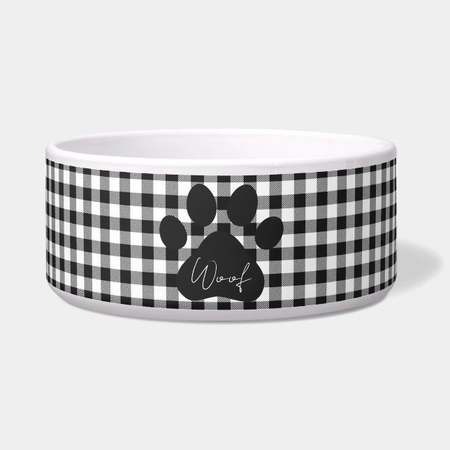 Buffalo Plaid Paw Print Black White Woof Classic (Front)