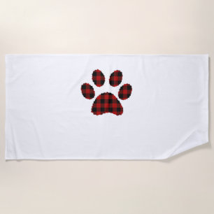 Buffalo Plaid Paw print Dog or Cat Lovers Christma Beach Towel
