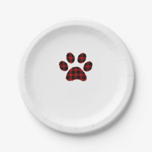 Buffalo Plaid Paw print Dog or Cat Lovers Christma Paper Plate