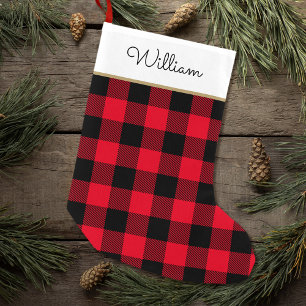 Buffalo Plaid Personalised Name Red Black Small Christmas Stocking