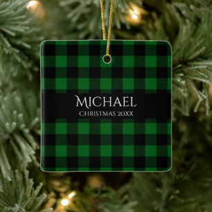 Buffalo Plaid Personalised Name Year Ceramic Ornament
