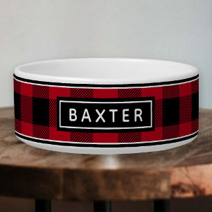 Buffalo Plaid Pet Bowl with Personalized Name