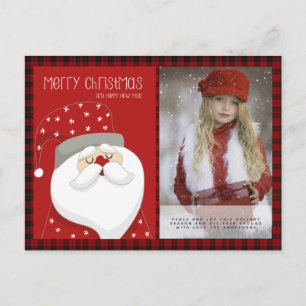 Buffalo Plaid Photo Xmas New Year Folk Art Santa Postcard