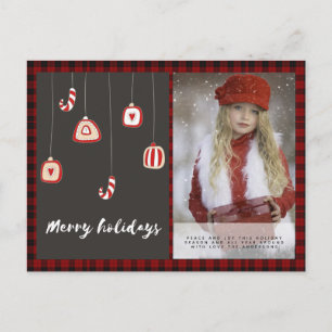 Buffalo Plaid Photo Xmas NewYear Folk Art Bauble Postcard