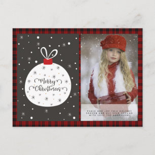 Buffalo Plaid Photo Xmas NewYear Folk Art Bauble Postcard