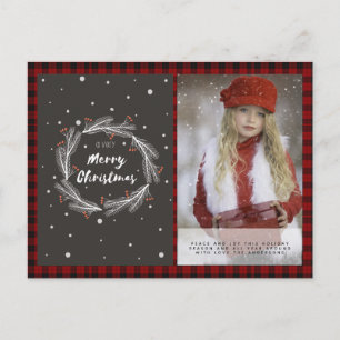 Buffalo Plaid Photo Xmas NewYear Folkart Wreath Postcard