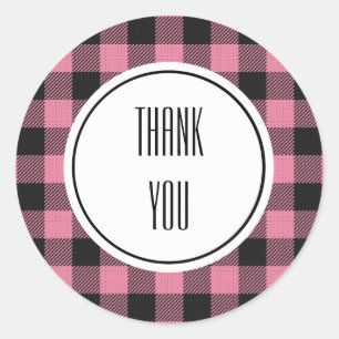 Buffalo Plaid Pink Black Personalised Text Classic Round Sticker