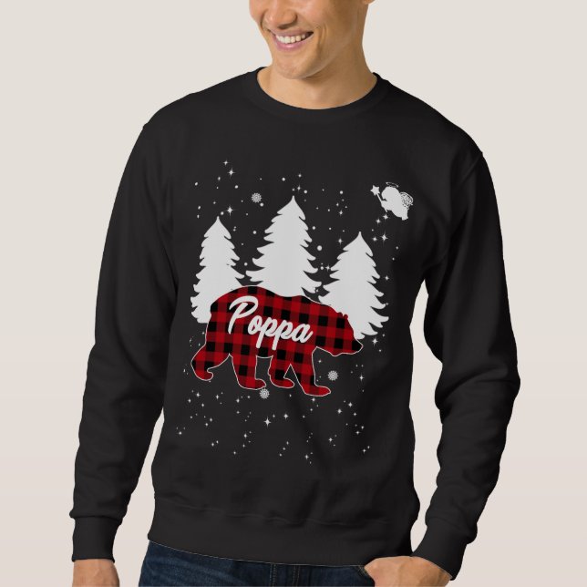 Buffalo Plaid Poppa Bear Christmas Tree Pajama Fam Sweatshirt (Front)