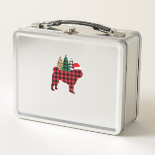 Buffalo Plaid Pug Dog Tree Leopard print Christmas Metal Lunch Box