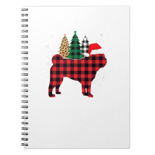 Buffalo Plaid Pug Dog Tree Leopard print Christmas Notebook