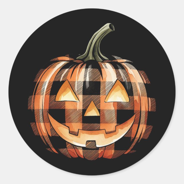 Buffalo Plaid Pumpkin Face Sticker (Front)
