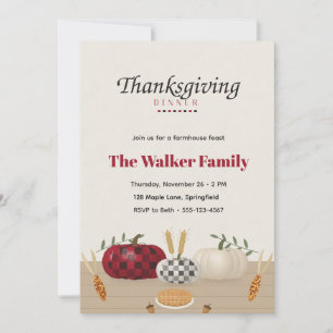 Buffalo Plaid Pumpkin Rustic Thanksgiving Dinner Invitation