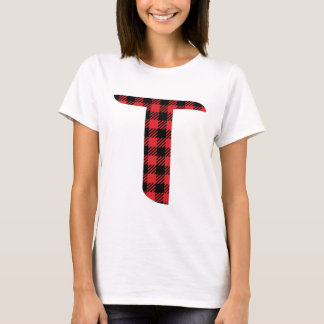 Buffalo Plaid Red and Black Letter T Monogram T-Shirt