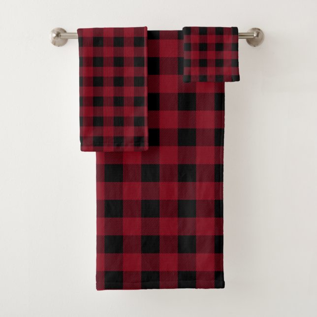 Buffalo Plaid | Red and Black | Rustic Style Bath Towel Set (Insitu)
