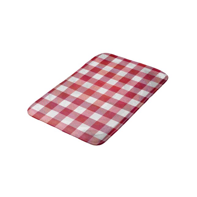 Buffalo Plaid Red and White Bath Mat (Angled)