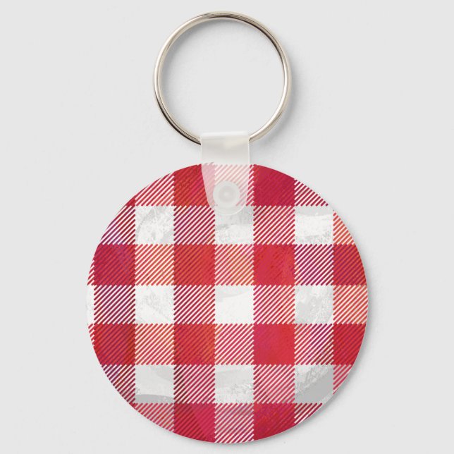 Buffalo Plaid Red and White Key Ring (Front)