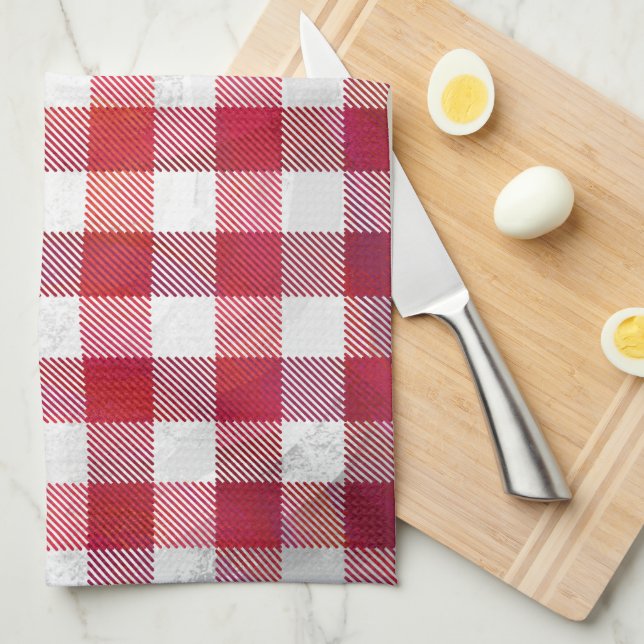 Buffalo Plaid Red and White Tea Towel (Quarter Fold)