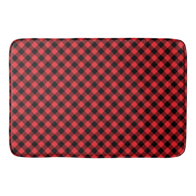 Buffalo Plaid Red Black Check Bath Mat (Front)