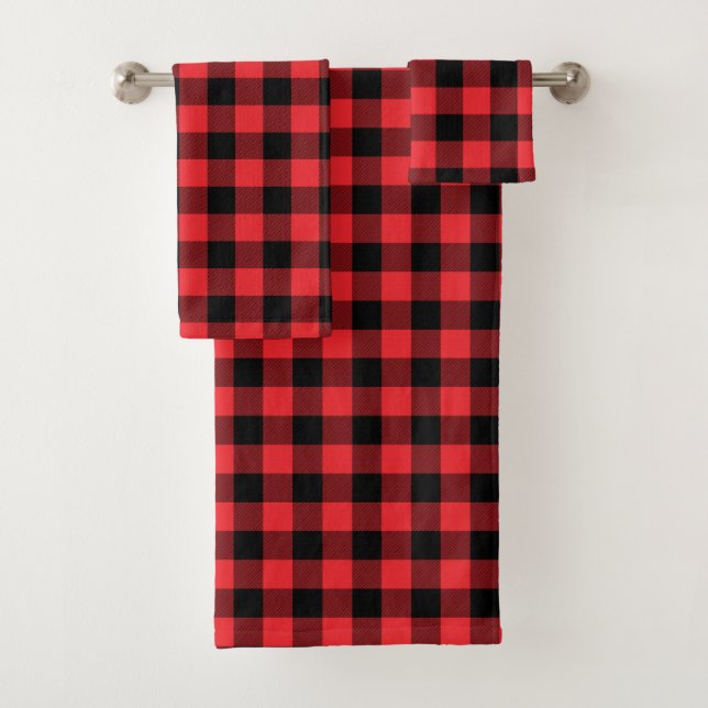 Buffalo Plaid Red Black Check Bath Towel Set (Insitu)