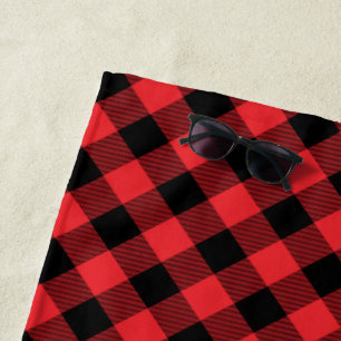 Buffalo Plaid Red Black Check Beach Towel