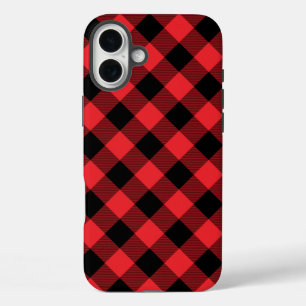 Buffalo Plaid Red Black Check iPhone 16 Plus Case