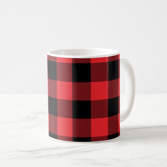 Buffalo Plaid Red Black Check Coffee Mug (Front Right)