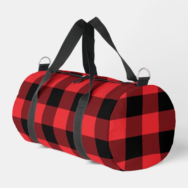 Buffalo Plaid Red Black Check Duffle Bag (Left Corner)