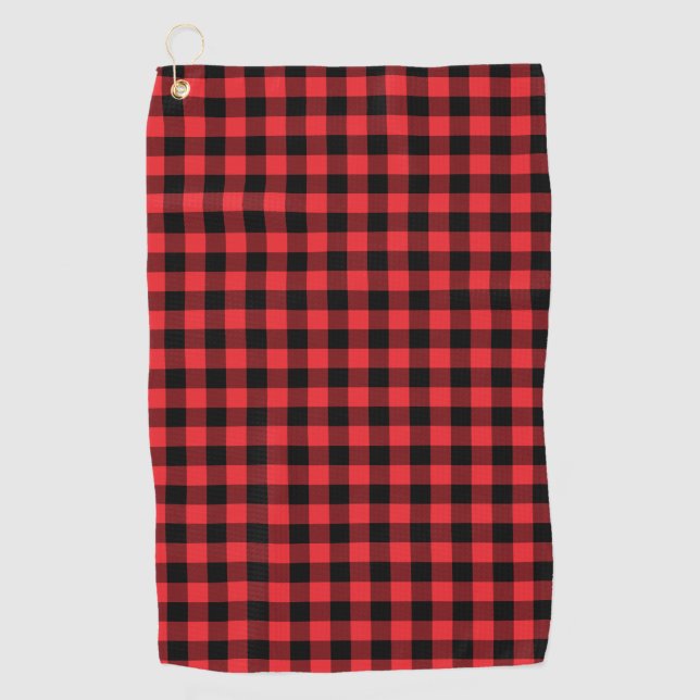 Buffalo Plaid Red Black Check Golf Towel (Front)