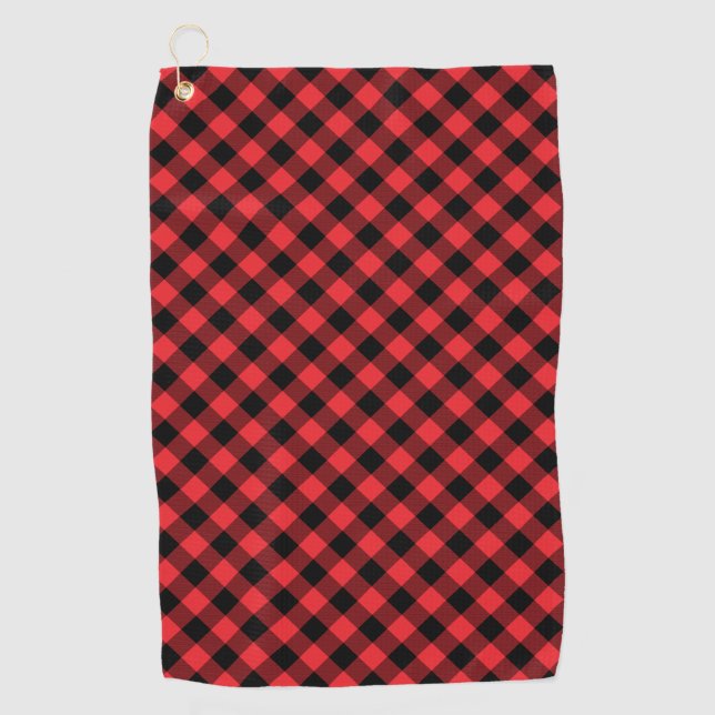 Buffalo Plaid Red Black Check Golf Towel (Front)