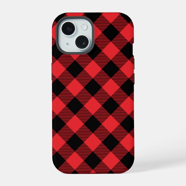 Buffalo Plaid Red Black Check iPhone 15 Case (Back)