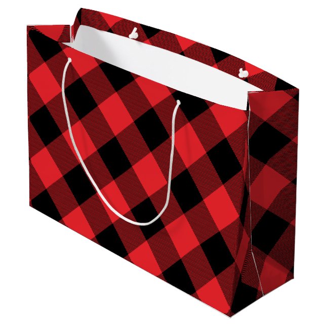 Buffalo Plaid Red Black Check Large Gift Bag (Back Angled)